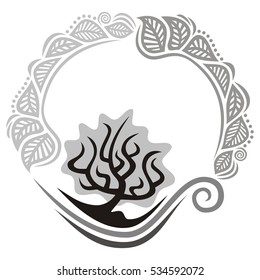 Beautiful nature decorative element with tree. Vector illustration.