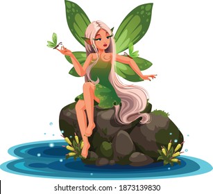 Beautiful nature fairy sitting river stone_part 2
