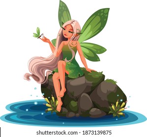 Beautiful nature fairy sitting river stone_part 1