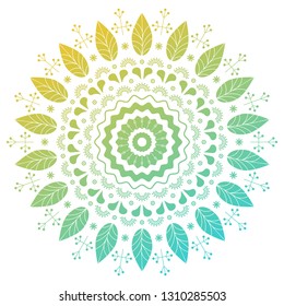 Beautiful nature floral mandala pattern. Light colored leaves. Folk vector illustration on white background