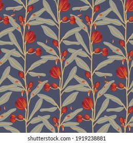 Beautiful nature flowers and leaves seamless pattern