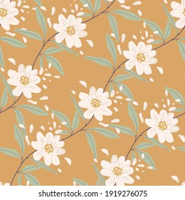 Beautiful nature flowers and leaves seamless pattern