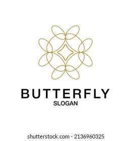 Beautiful nature flying insect monoline design butterfly logo with flat minimalist template Premium Vector
