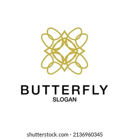 Beautiful nature flying insect monoline design butterfly logo with flat minimalist template Premium Vector
