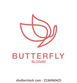 Beautiful nature flying insect monoline design butterfly logo with flat minimalist template Premium Vector
