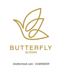 Beautiful nature flying insect monoline design butterfly logo with flat minimalist template Premium Vector 