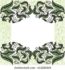 Beautiful nature frame of green leaves. Vector illustration.