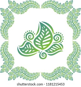 Beautiful nature frame of leaves and green decorative element. Vector illustration