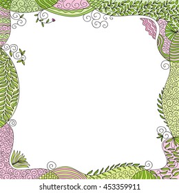 Beautiful nature frame with leaves. Vector illustration.