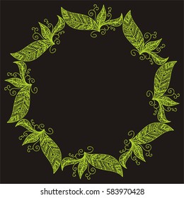 Beautiful nature frame of leaves. Vector illustration.