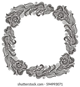 Beautiful nature frame of leaves. Vector illustration.