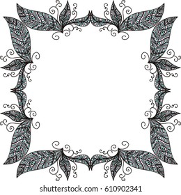 Beautiful nature frame of leaves. Vector illustration.