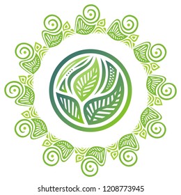 Beautiful nature green round decorative element. Vector illustration