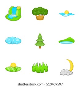 Beautiful nature icons set. Cartoon illustration of 9 beautiful nature vector icons for web