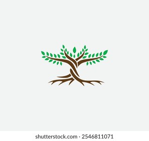 Beautiful Nature Inspired Tree Logo Design Featuring Twisted Brown Branches and  Vibrant Green Leaves, Perfect for Eco Friendly, Organic, or Wellness Branding Concepts