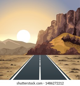 Beautiful nature landscape desert and highway drawing scenery vector illustration graphic design.