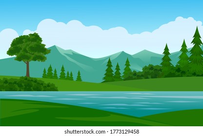 Beautiful Nature Landscape Mountain Forest River Stock Vector (Royalty ...