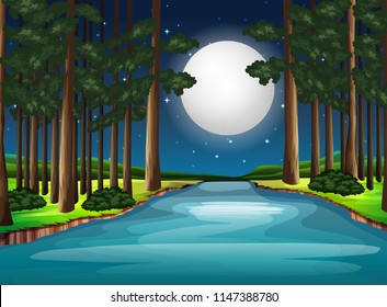 Beautiful nature landscape at night illustration