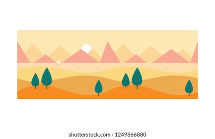Beautiful nature landscape with sea and mountains at sunset vector Illustration