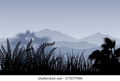 Beautiful nature landscape silhouette with mountain