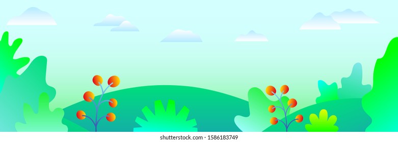 Beautiful nature landscape. Spring landscape. Flat green illustration. Growing concept. Vector nature green background. Summer background. Flat style vector illustration. Summer holiday season