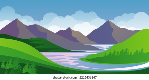 Beautiful Nature Lanscape Illustration. Nature Concept Background