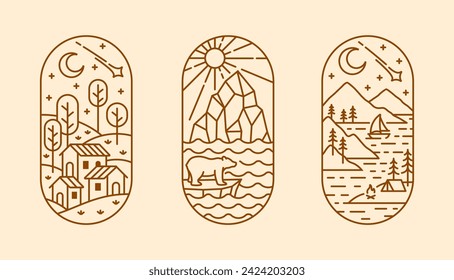beautiful nature line art illustration vector