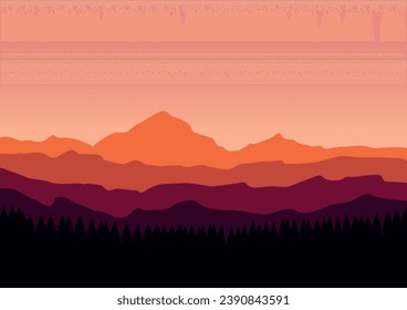 Beautiful nature with mountains. Vector illustration in flat design for background.