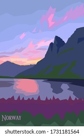 Beautiful nature of Norway, nordic mountain landscape, travelling vector concept.