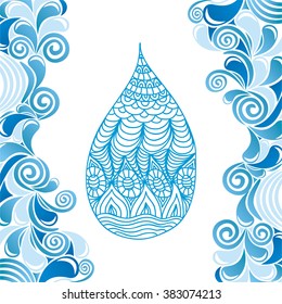 Beautiful nature pattern frame water drops vector illustration