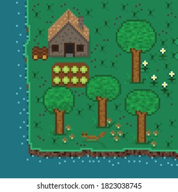 Beautiful nature picture. Vector pixel art.