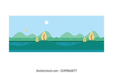 Beautiful nature summer landscape with mountains and river vector Illustration