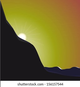 beautiful nature, sunset in the mountains, vector illustration