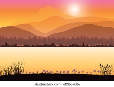 Beautiful nature at sunset, Vector illustrations