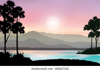 Beautiful nature at sunset, Vector illustrations