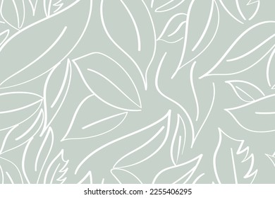 Beautiful nature tree leaves drawing on soft pastel green. Seamless pattern repeated texture background. Vector illustration design.