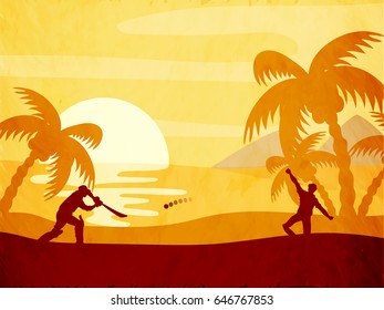 Beautiful nature view background with Cricket Players in playing actions.