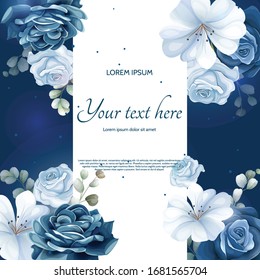 Beautiful navy blue floral paper template