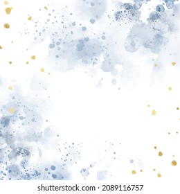 beautiful navy blue and gold watercolor wet wash splash frame background