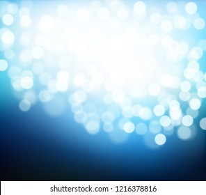 Beautiful Navy Blue gradient background bokeh effect. Blurred winter backdrop whis white snowflakes. Vector illustration for your graphic design, banner, poster, xmas christmas card