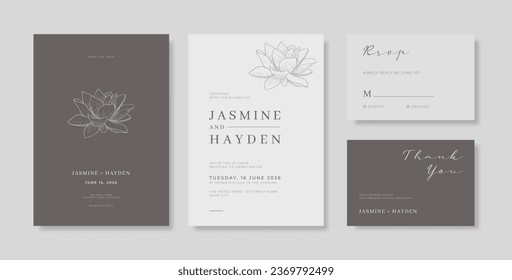 Beautiful navy and white wedding invitation template with beautiful eucalyptus