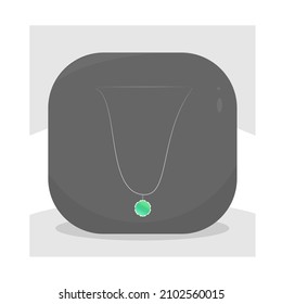 Beautiful necklace, pendant jewel with emerald, precious green stone. Vector illustration of accessory in flat design