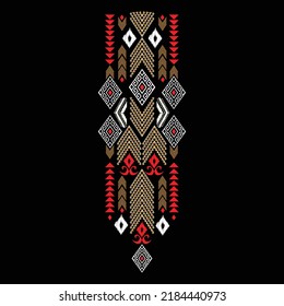 Beautiful neckline embroidery.geometric ethnic oriental pattern traditional on black background.Aztec style,abstract,vector,illustration.design for texture,fabric,fashion women wearing,clothing,print.