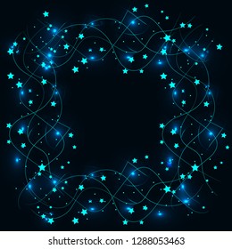 beautiful neon background with outlines and stars and available space in the middle