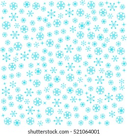 Beautiful neon blue snowflake pattern in different type on white background