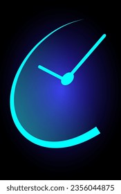 hermoso icono del reloj de neón en fondo azul