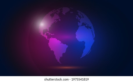 Beautiful neon effect science and technology earth elements elements in the dark background. Abstract vector technology background.