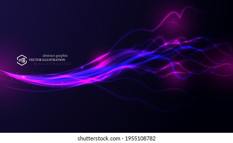 Beautiful neon effect wave elements in the dark background. Abstract vector technology background.
