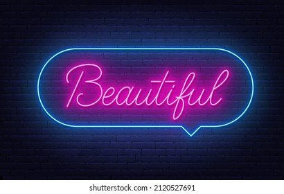 Beautiful neon lettering on brick wall background.