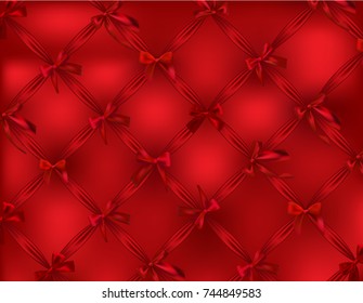 Beautiful net made from silk red bows. Vector illustration